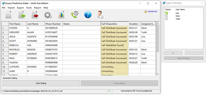 Ecsow Predictive Dialer Interface