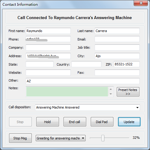 Call Popup Interface